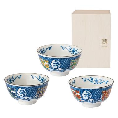 藍染小紋　三つ組茶碗